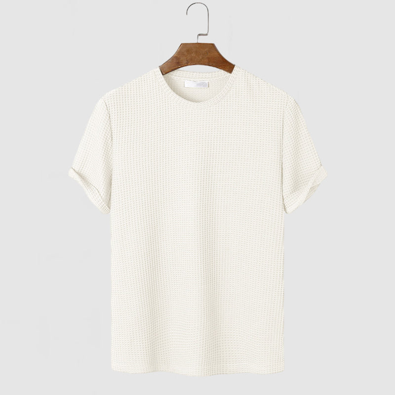 Heren Wafel Katoenen T-shirt met Korte Mouwen