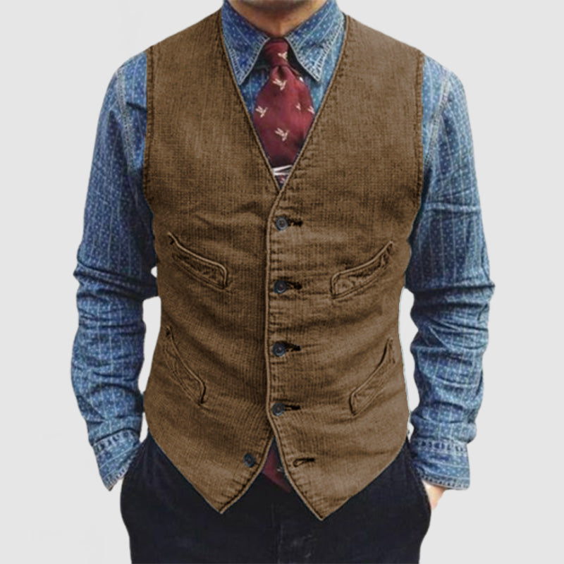 Heren Vintage V-hals Zak Mouwloos Vest