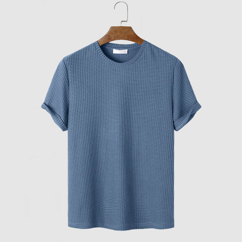 Heren Wafel Katoenen T-shirt met Korte Mouwen
