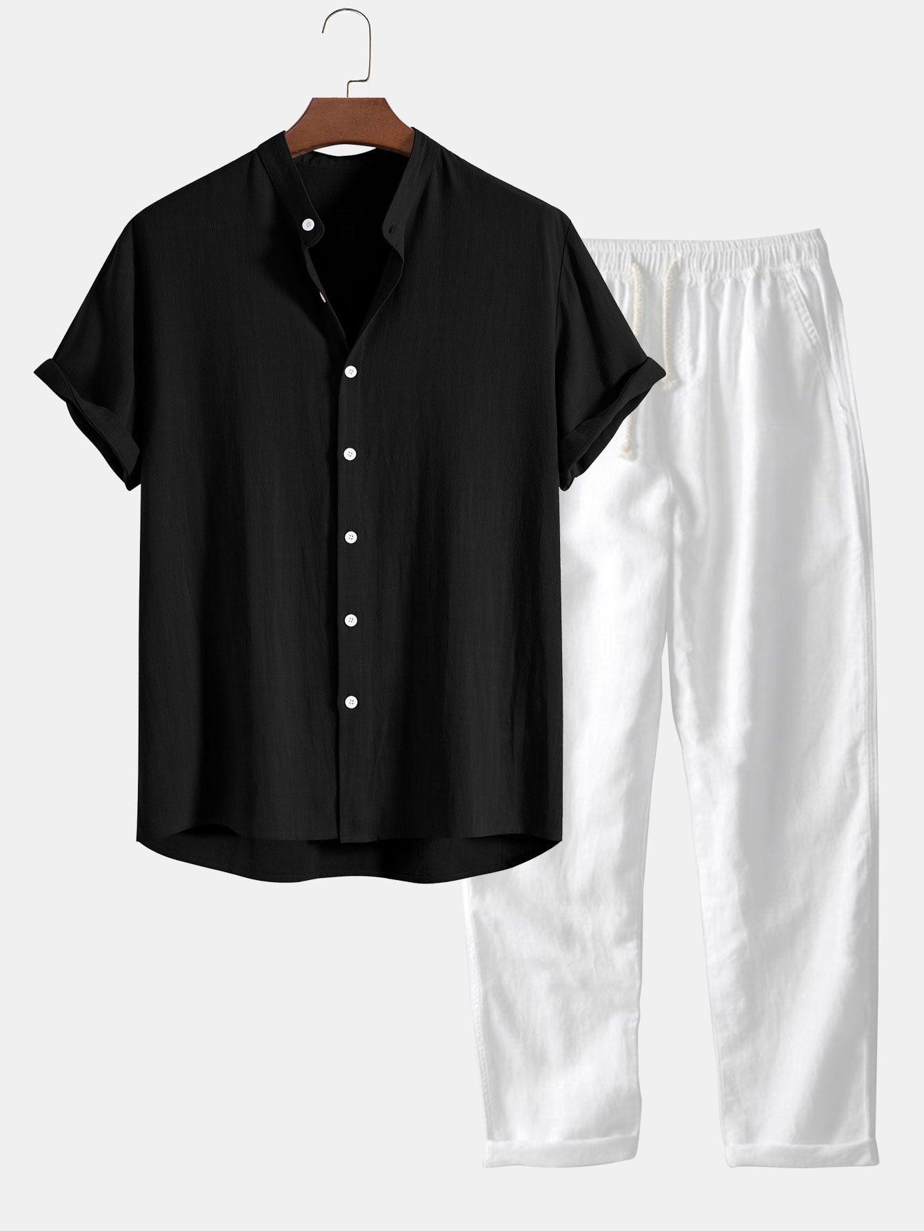 Heren Button-Up Shirt - 100% Linnen - Relaxte Pasvorm - Korte Mouwen Ademende Casual Kleding