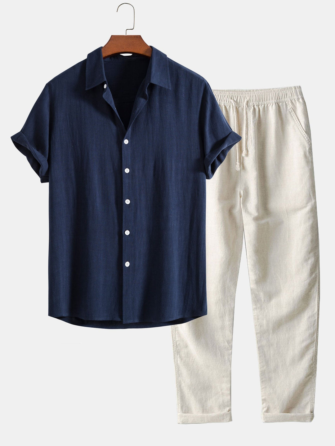 Heren Button-Up Shirt - 100% Linnen - Relaxte Pasvorm - Korte Mouwen Ademende Casual Kleding