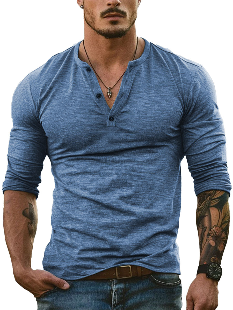 Heren Henley Kraag All-Match Casual T-shirt met Lange Mouwen