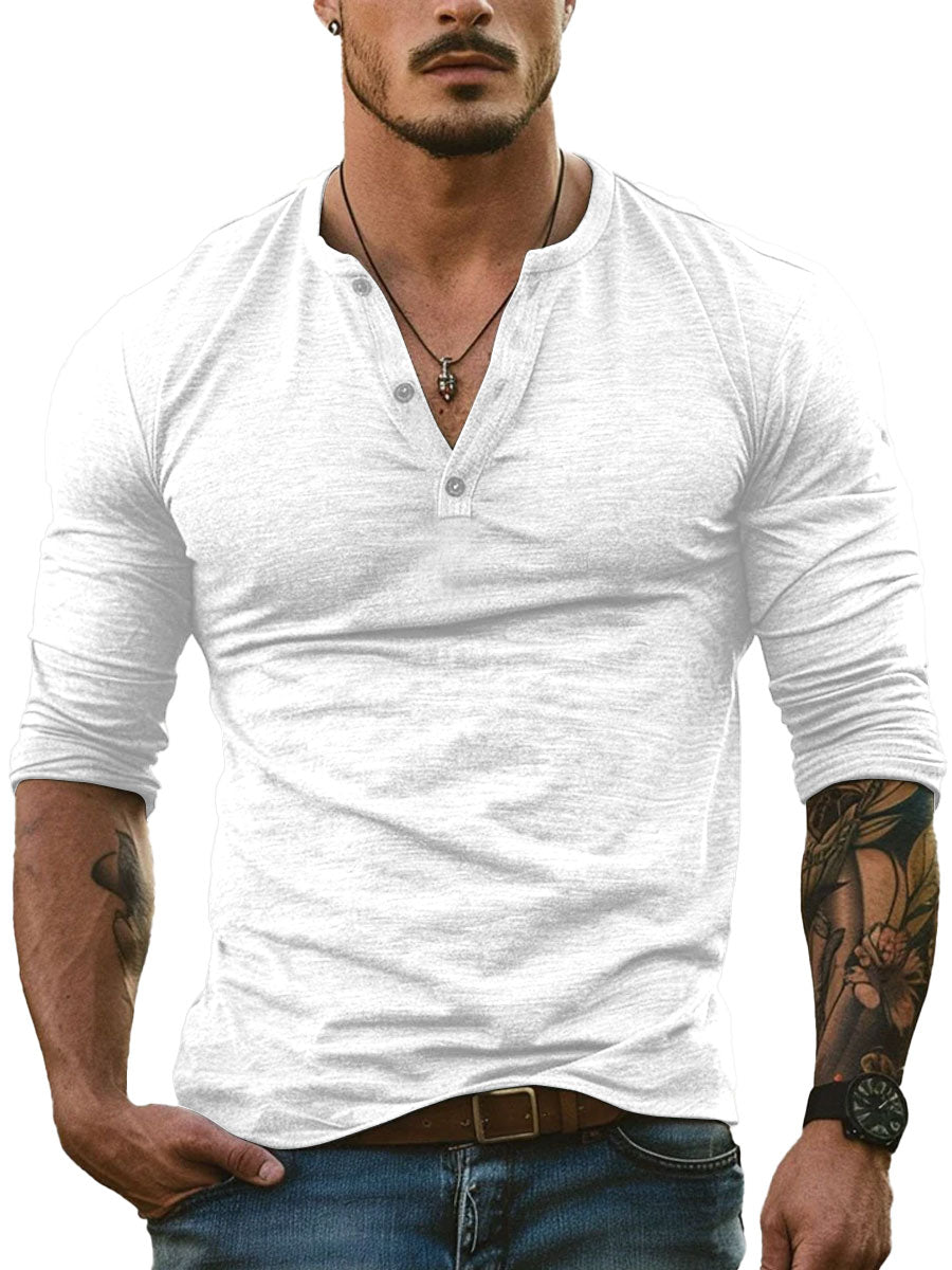 Heren Henley Kraag All-Match Casual T-shirt met Lange Mouwen