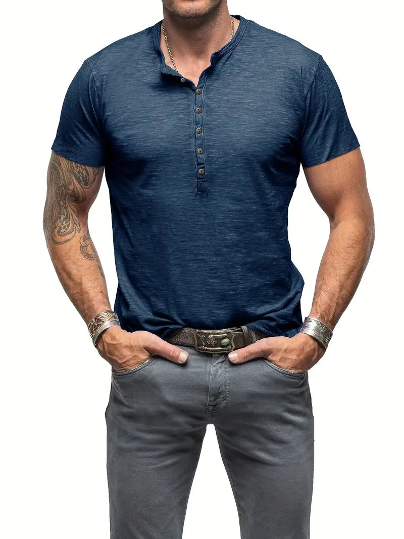 Heren Vintage Stijl Katoenen Henley Shirt