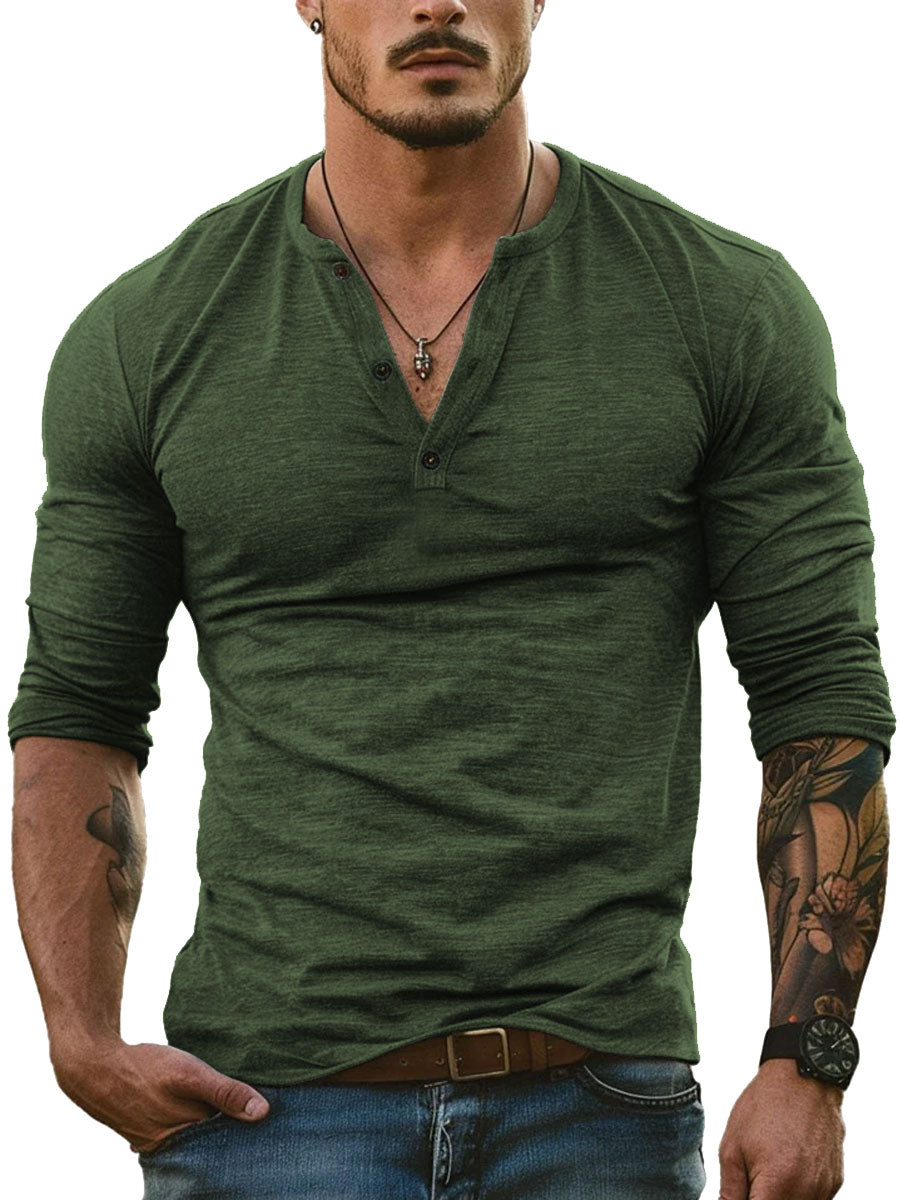 Heren Henley Kraag All-Match Casual T-shirt met Lange Mouwen