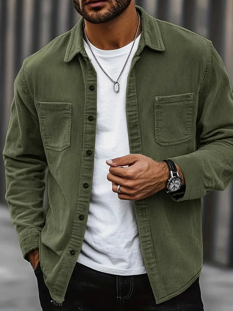 Corduroy Jas met Knoopsluiting - Perfect voor Overgangsweer