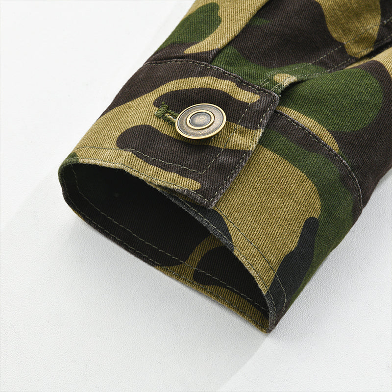 Heren Camouflage Canvas Retro Draagjas met Revers