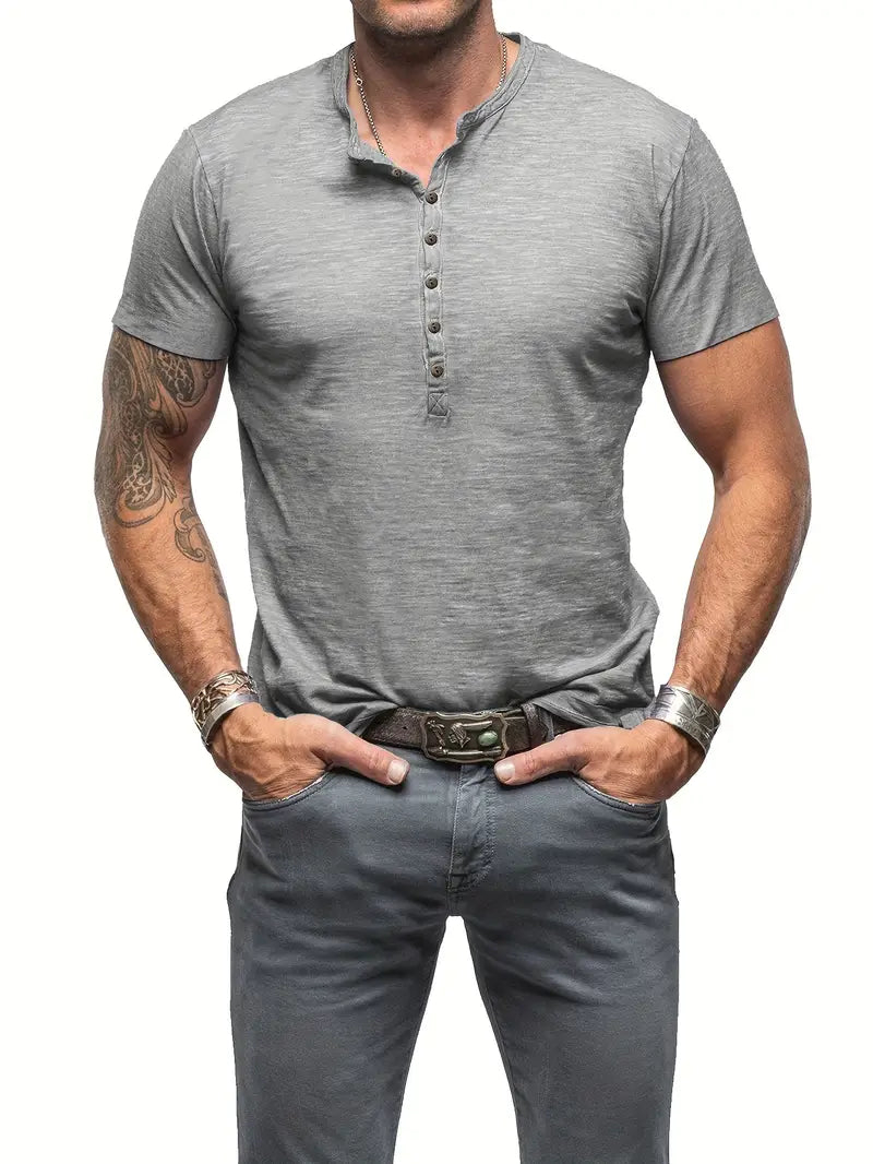 Heren Vintage Stijl Katoenen Henley Shirt