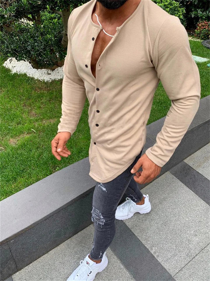 Martin - T-shirt met knoopjes en lange mouwen voor heren