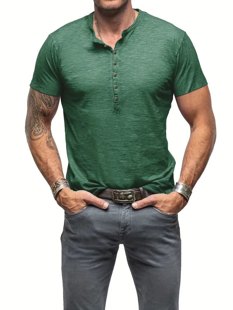 Heren Vintage Stijl Katoenen Henley Shirt