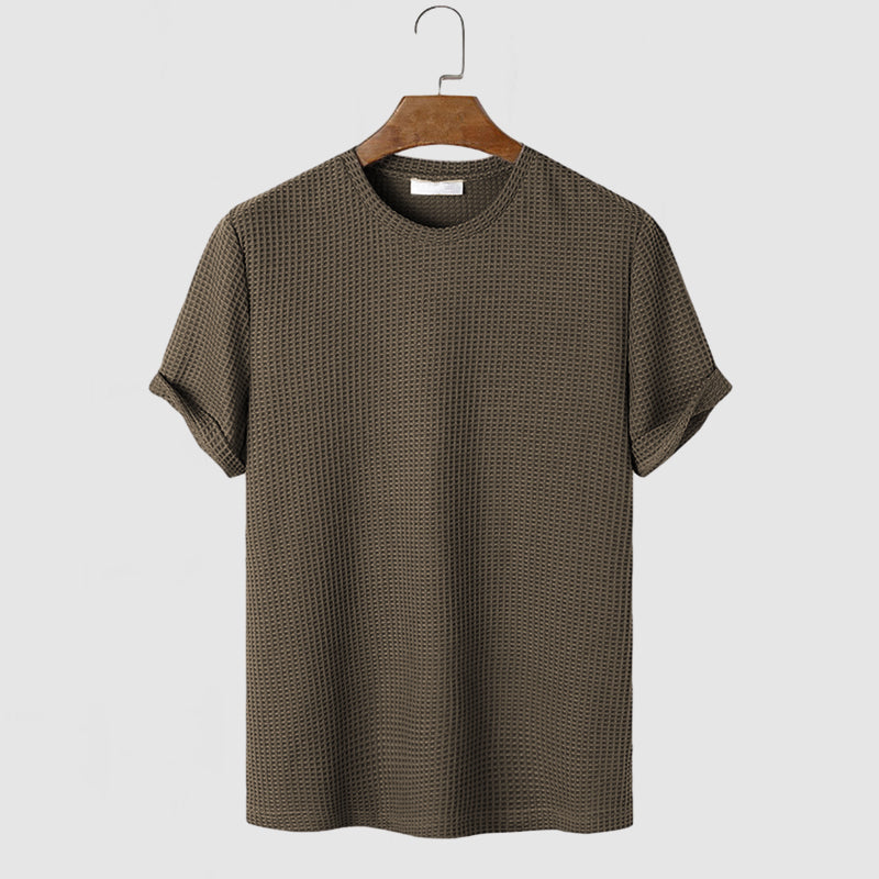 Heren Wafel Katoenen T-shirt met Korte Mouwen