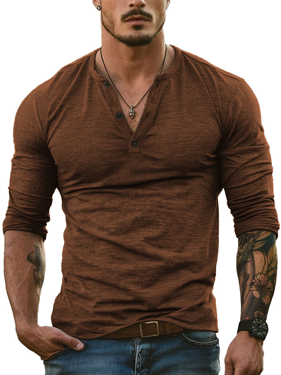 Heren Henley Kraag All-Match Casual T-shirt met Lange Mouwen