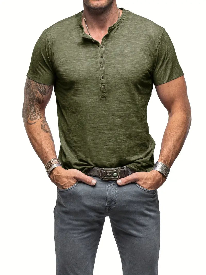Heren Vintage Stijl Katoenen Henley Shirt