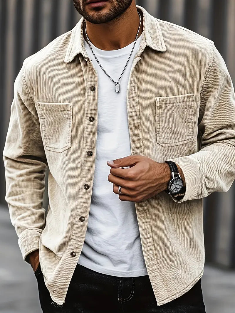 Corduroy Jas met Knoopsluiting - Perfect voor Overgangsweer