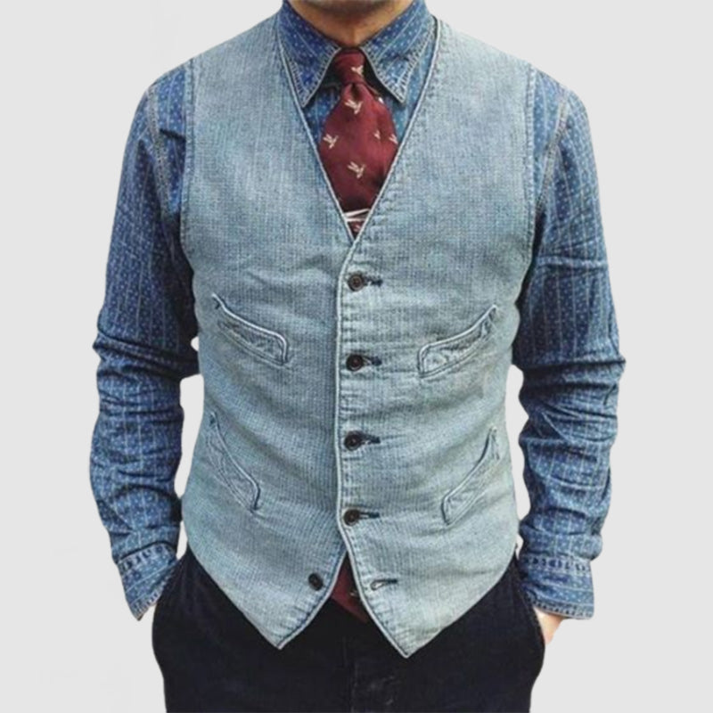 Heren Vintage V-hals Zak Mouwloos Vest