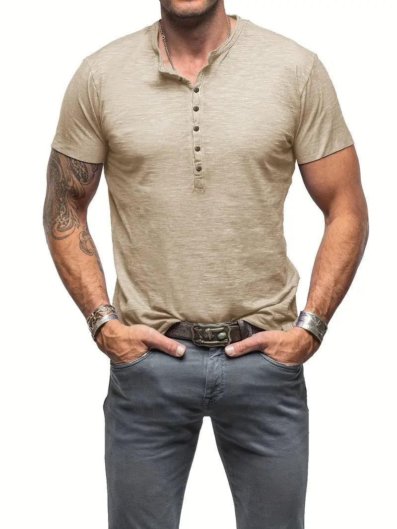 Heren Vintage Stijl Katoenen Henley Shirt