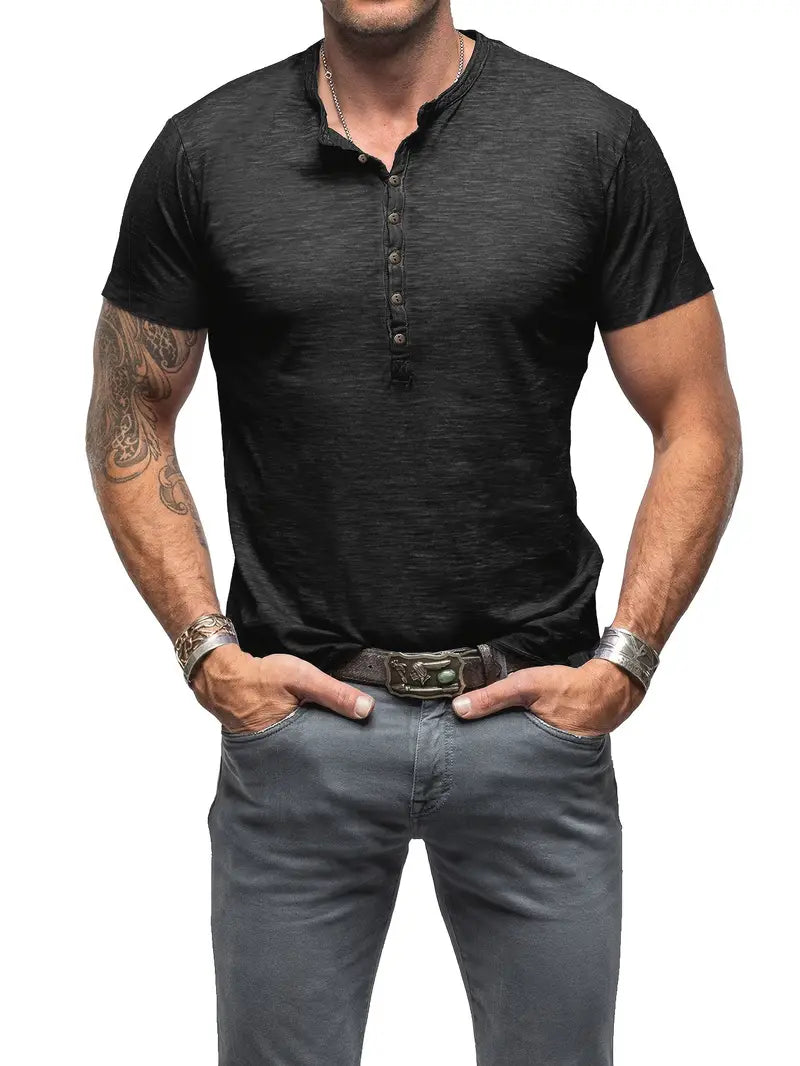 Heren Vintage Stijl Katoenen Henley Shirt
