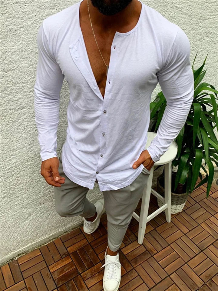 Martin - T-shirt met knoopjes en lange mouwen voor heren