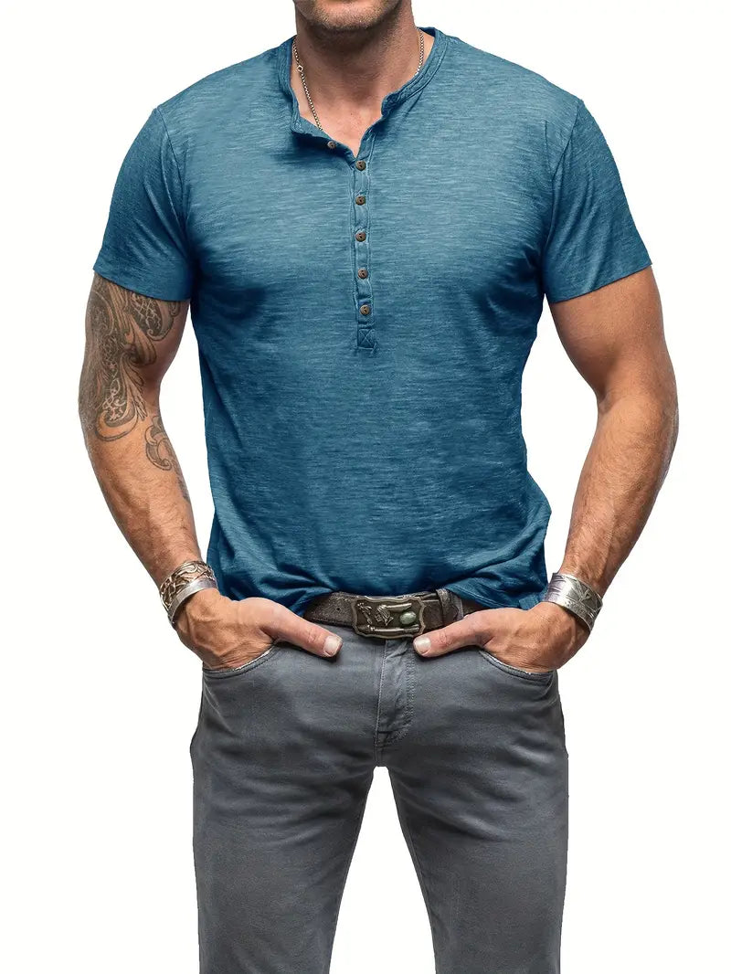 Heren Vintage Stijl Katoenen Henley Shirt