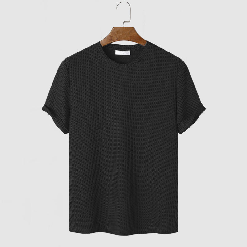 Heren Wafel Katoenen T-shirt met Korte Mouwen