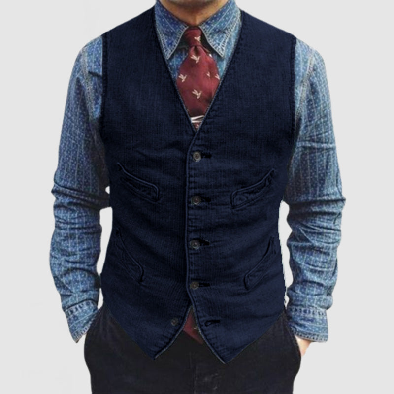 Heren Vintage V-hals Zak Mouwloos Vest