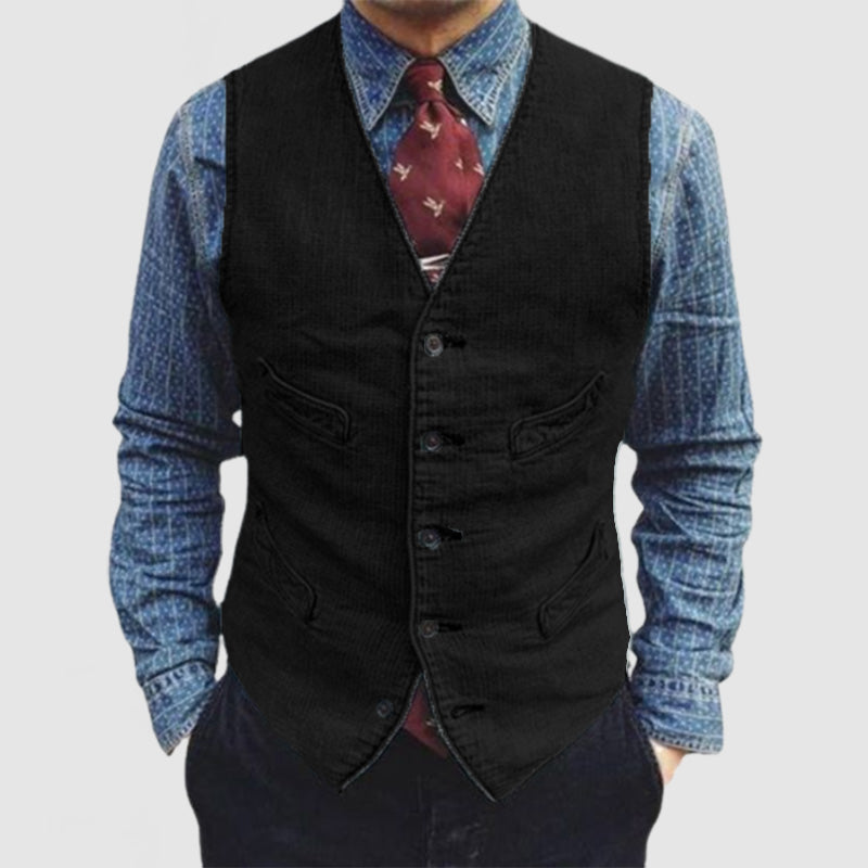 Heren Vintage V-hals Zak Mouwloos Vest