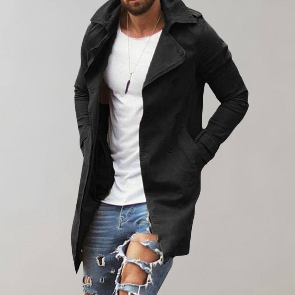 Lange Trenchcoat voor Mannen met Stijl en Functionaliteit