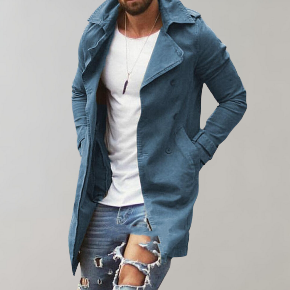 Lange Trenchcoat voor Mannen met Stijl en Functionaliteit