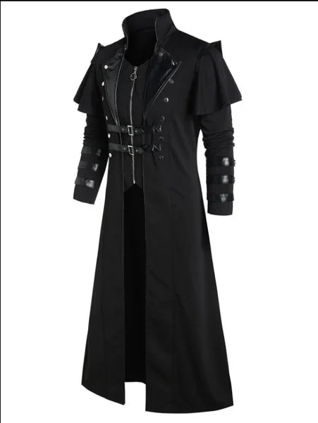 Steampunk Gothic Herenjas met Kraag en Metalen Accenten