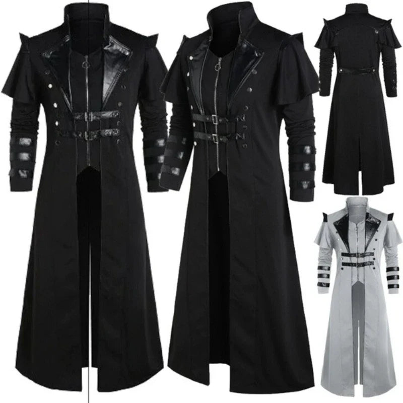 Steampunk Gothic Herenjas met Kraag en Metalen Accenten