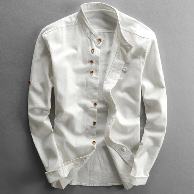 Bergbosch - Heren Slim Fit Overhemd met Opstaande Kraag