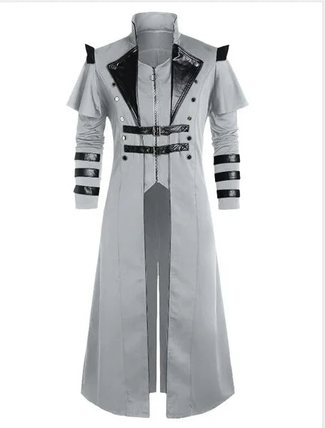 Steampunk Gothic Herenjas met Kraag en Metalen Accenten