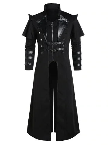 Steampunk Gothic Herenjas met Kraag en Metalen Accenten