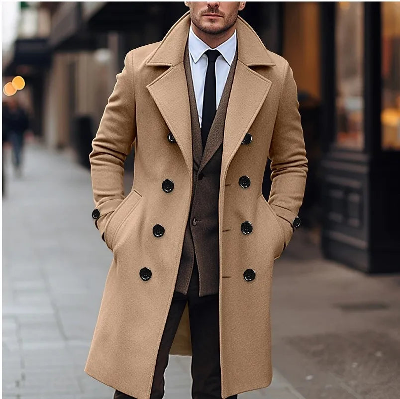 Klassieke Heren Trenchcoat met Dubbele Knopenrij en Tailleband