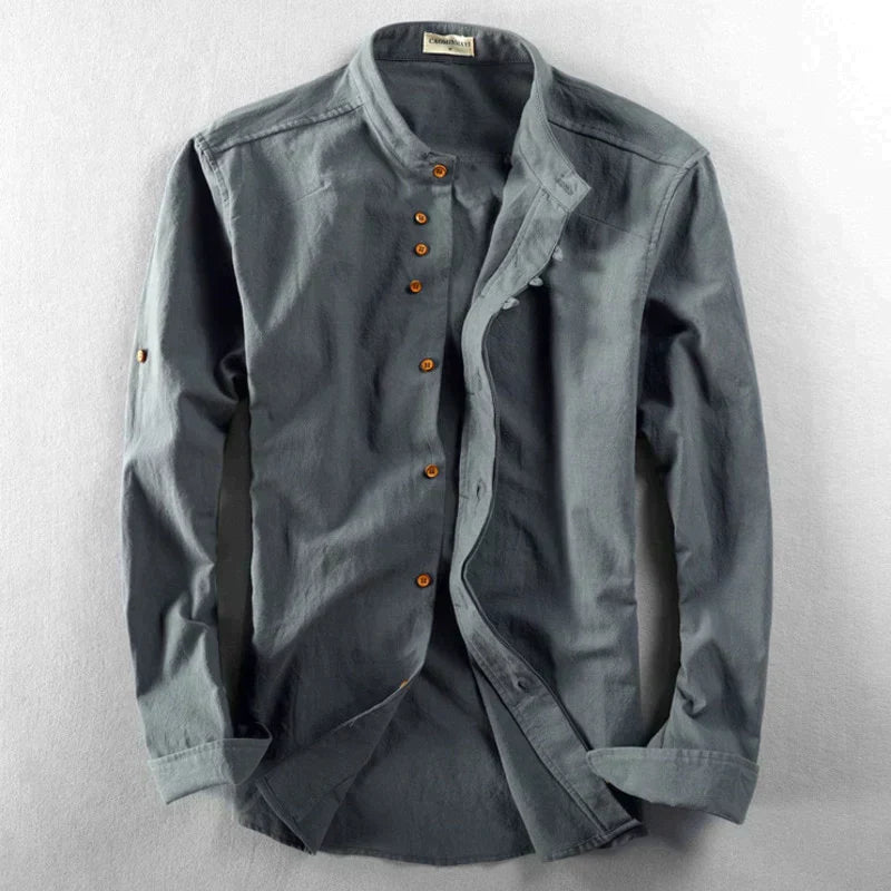 Bergbosch - Heren Slim Fit Overhemd met Opstaande Kraag