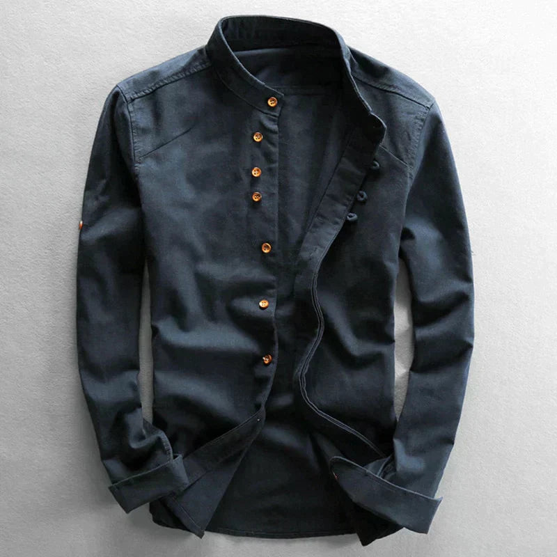 Bergbosch - Heren Slim Fit Overhemd met Opstaande Kraag