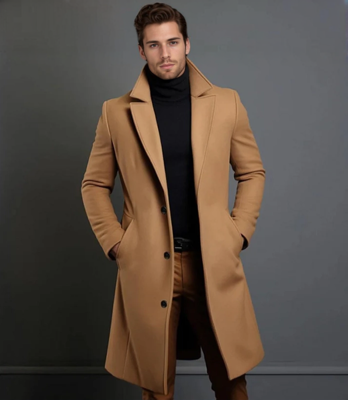 Stijlvolle Heren Trenchcoat met Notch Lapel en Wolblend