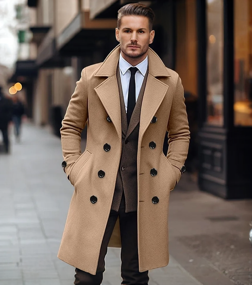 Klassieke Heren Trenchcoat met Dubbele Knopenrij en Tailleband