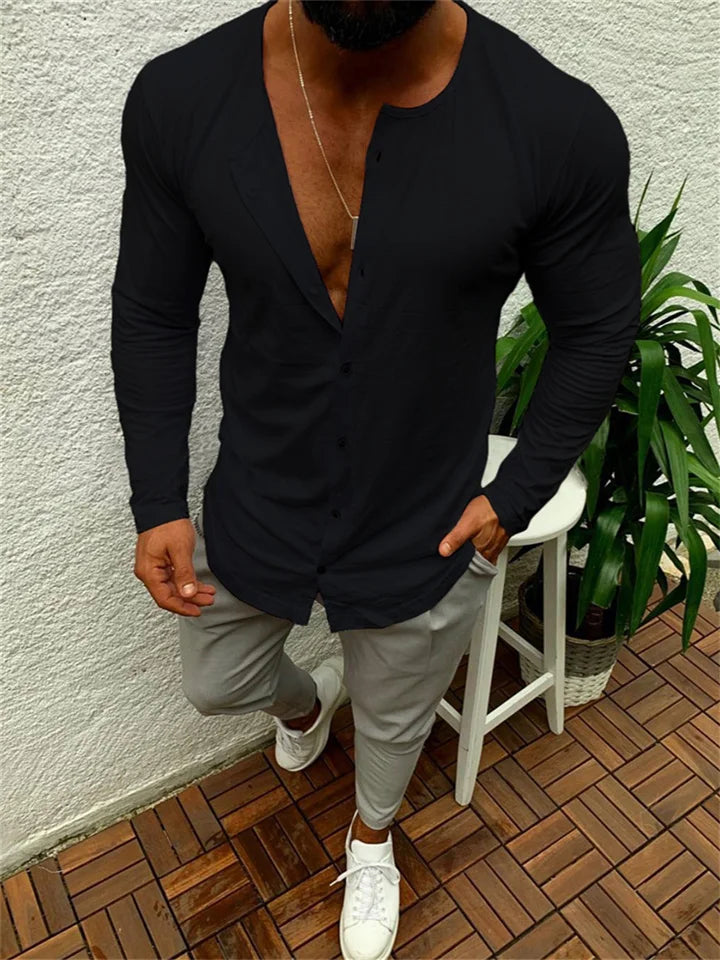 Martin - T-shirt met knoopjes en lange mouwen voor heren