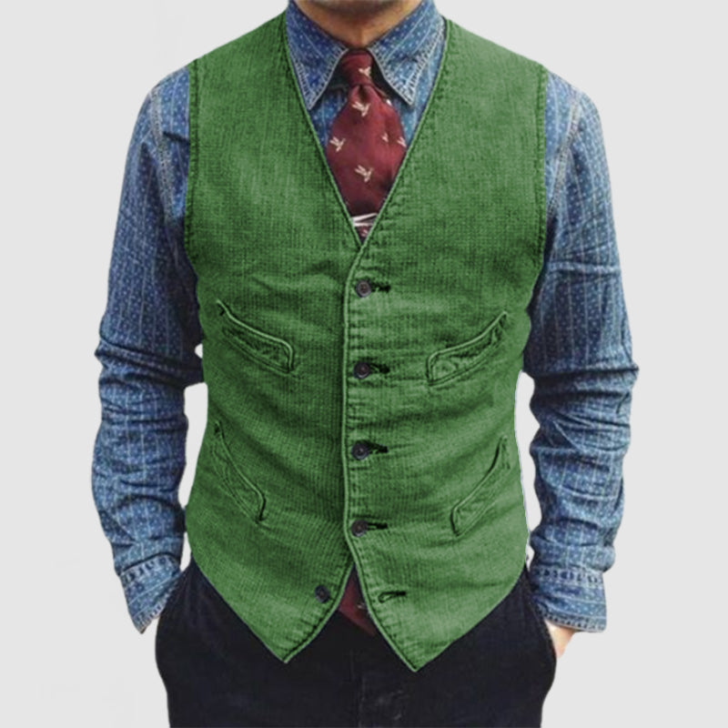 Heren Vintage V-hals Zak Mouwloos Vest