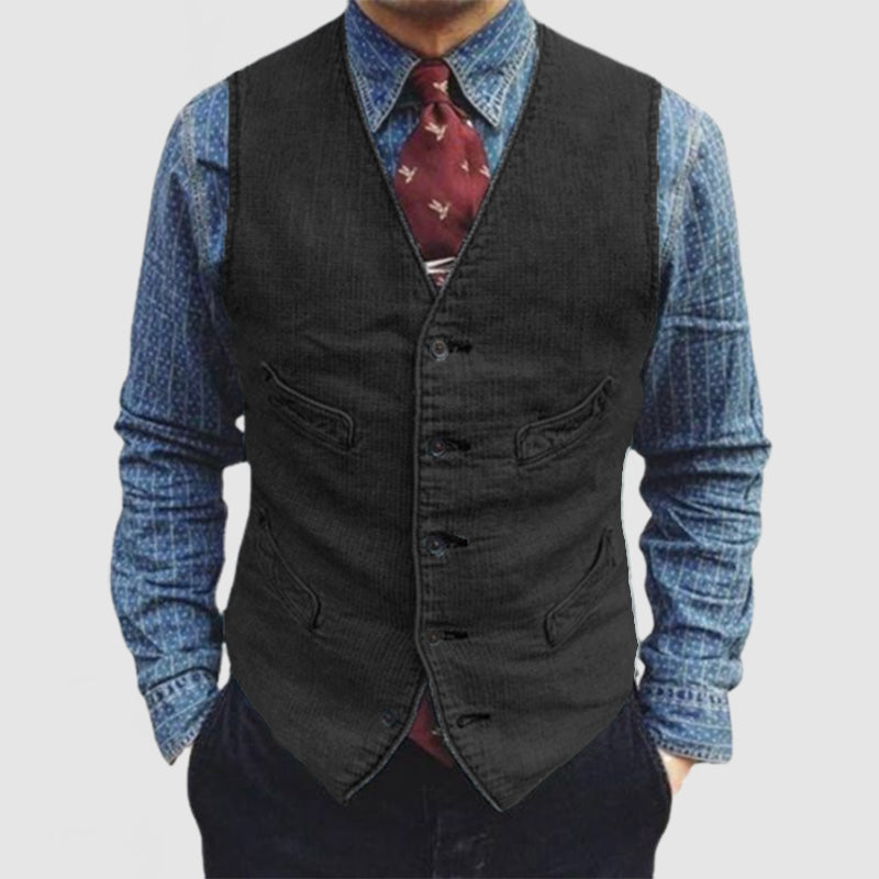Heren Vintage V-hals Zak Mouwloos Vest