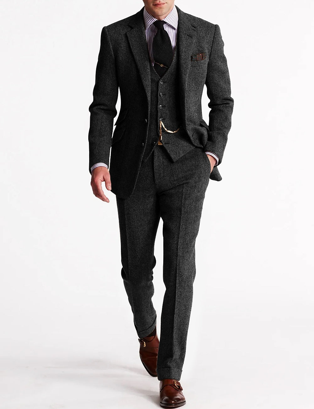 Tweed Smoking Herenpakken, Driedelig en Klassiek