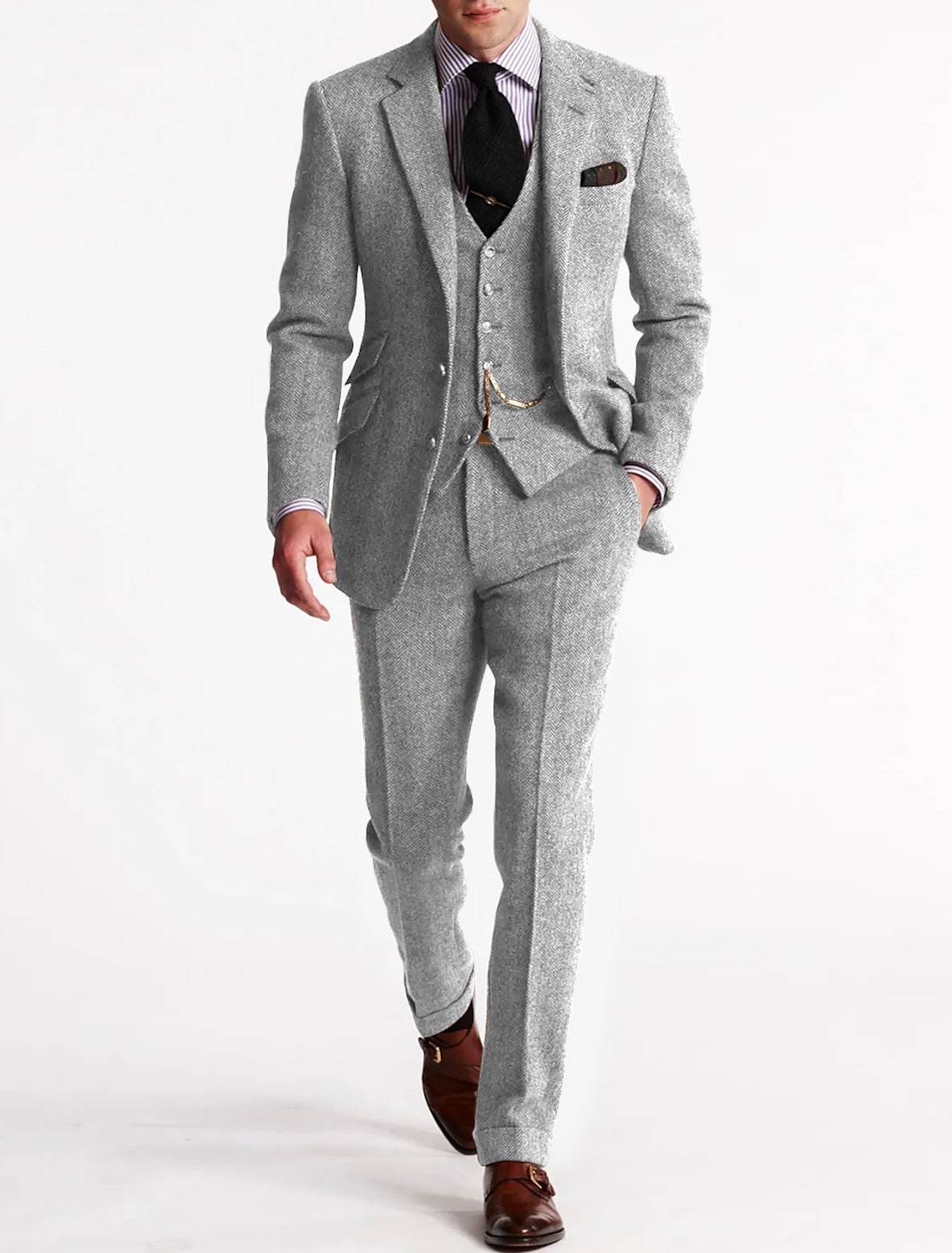 Tweed Smoking Herenpakken, Driedelig en Klassiek