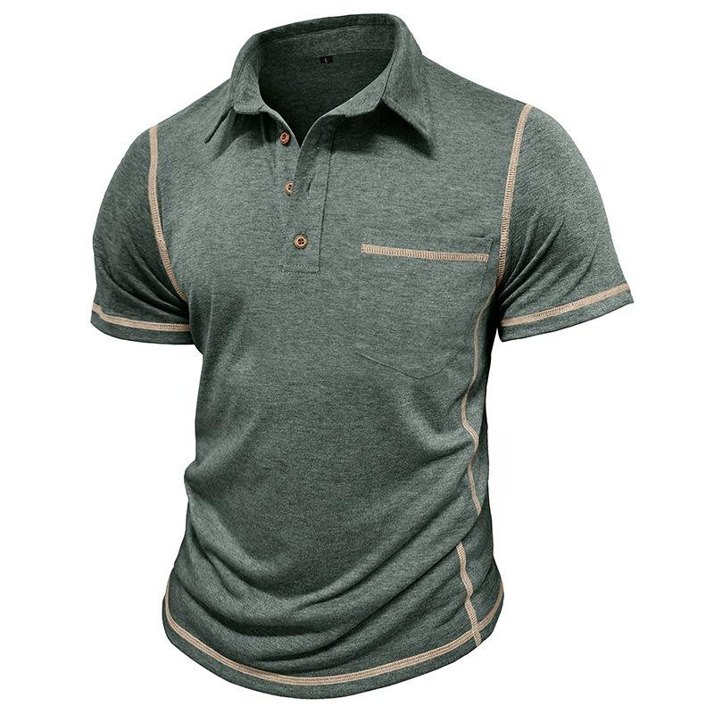 Heren Casual Contrast Lapel Slim Fit Korte Mouw Polo Shirt - Stijlvol & Comfortabel