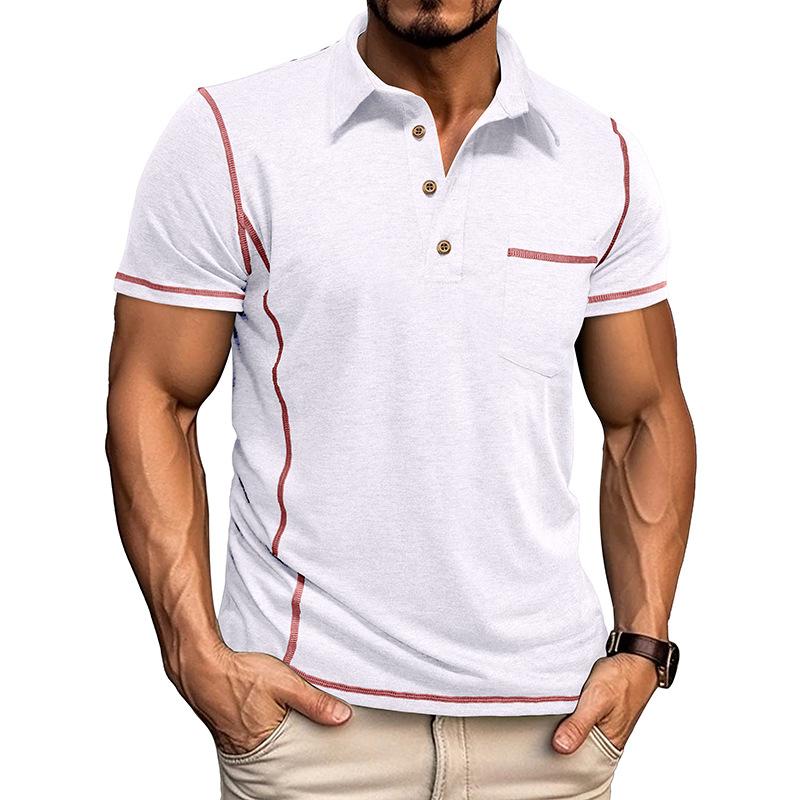 Heren Casual Contrast Lapel Slim Fit Korte Mouw Polo Shirt - Stijlvol & Comfortabel
