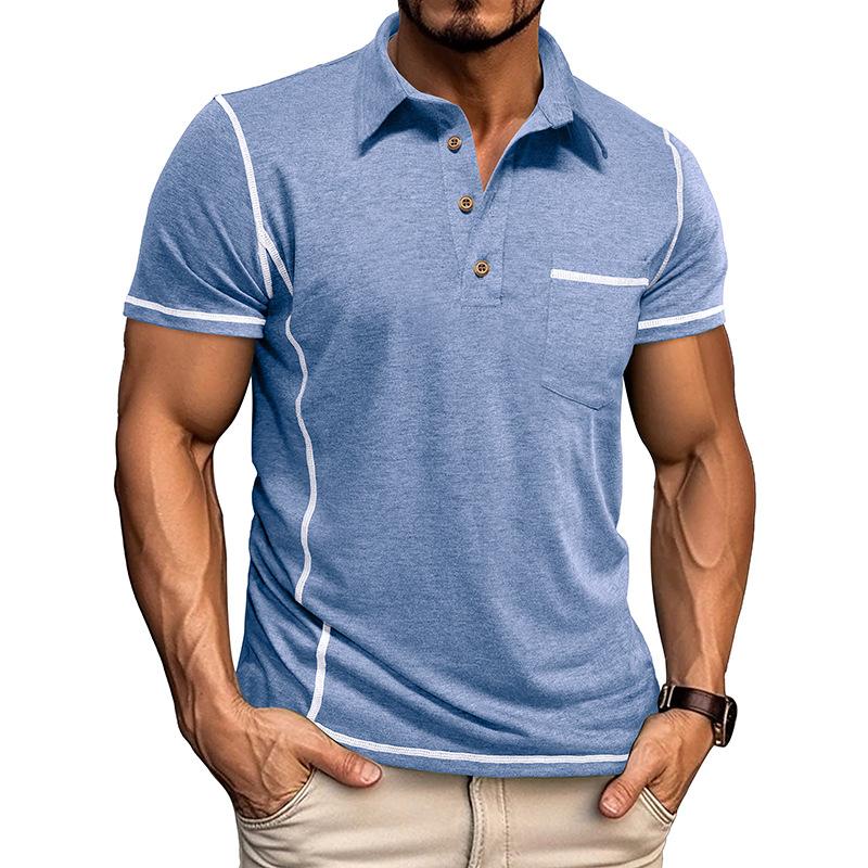 Heren Casual Contrast Lapel Slim Fit Korte Mouw Polo Shirt - Stijlvol & Comfortabel