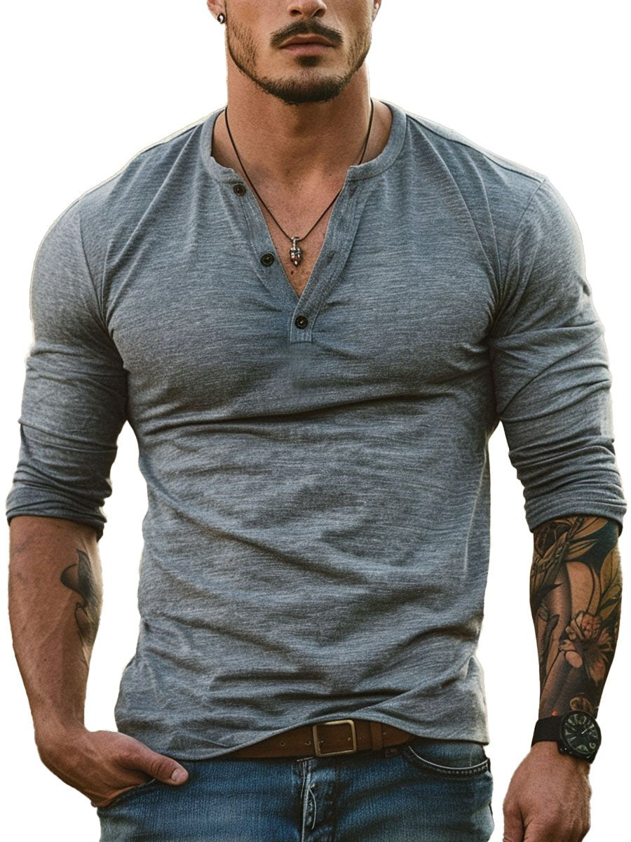 Heren Henley Kraag All-Match Casual T-shirt met Lange Mouwen