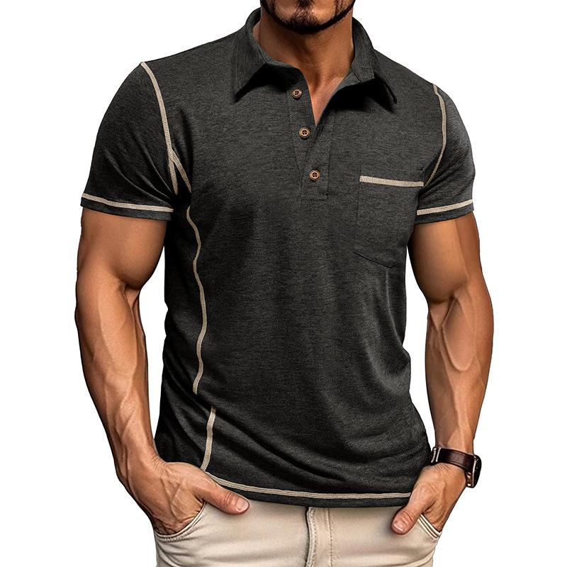 Heren Casual Contrast Lapel Slim Fit Korte Mouw Polo Shirt - Stijlvol & Comfortabel