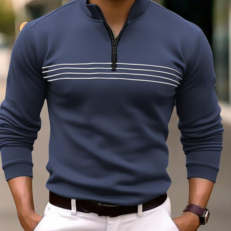 Heren Gestreept Ritskraag Langarm Poloshirt - Stijlvol & Comfortabel