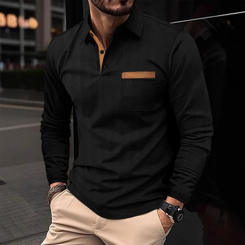 Herenpolo Met Gestreepte Jacquard Kraag En Lange Mouwen